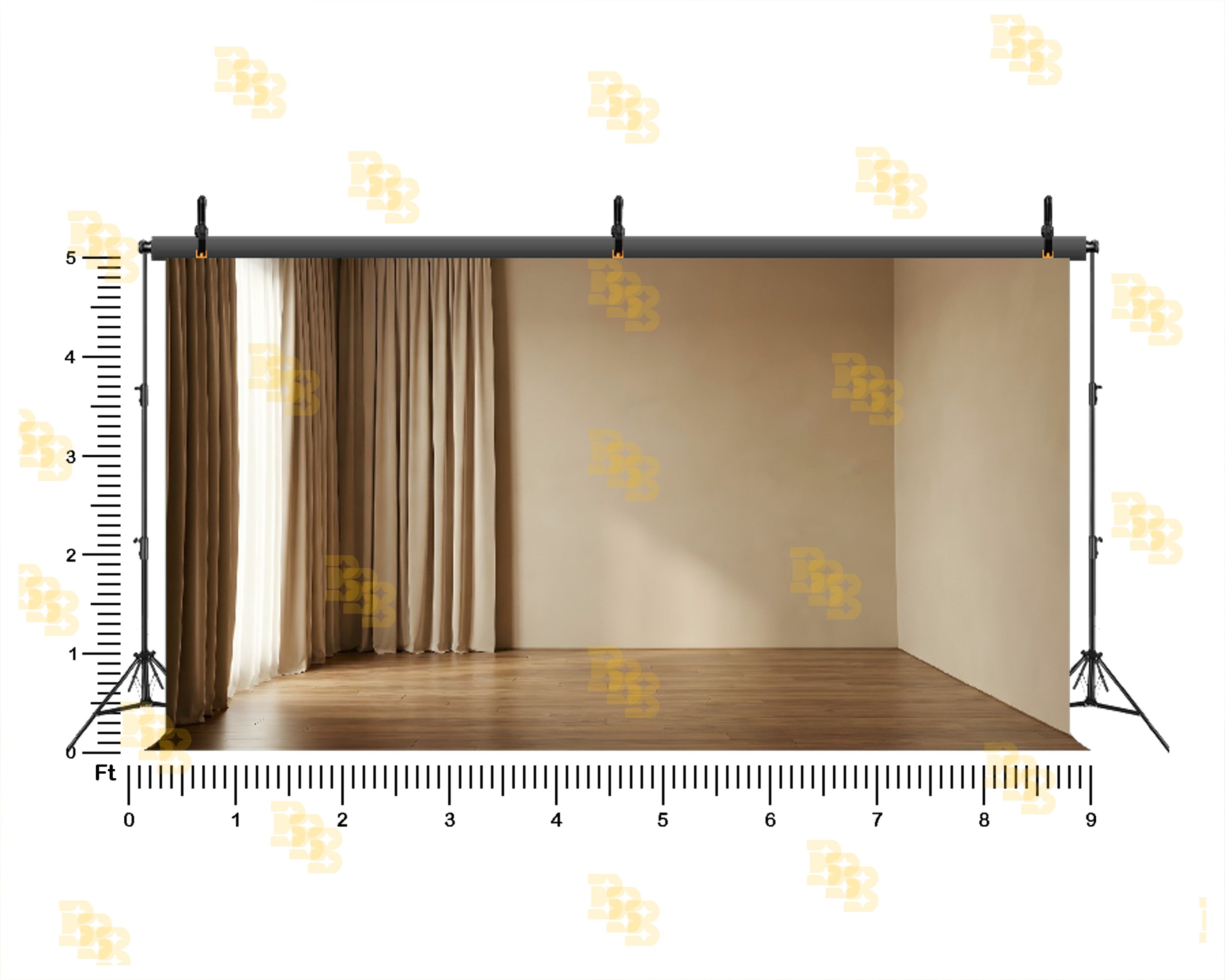 MINIMAL BEIGE CURTAIN ROOM INTERIOR BACKDROP FOR PORTRAIT & PRODUCT PHOTOGRAPHY