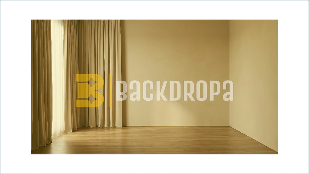 MINIMAL BEIGE CURTAIN ROOM INTERIOR BACKDROP FOR PORTRAIT & PRODUCT PHOTOGRAPHY