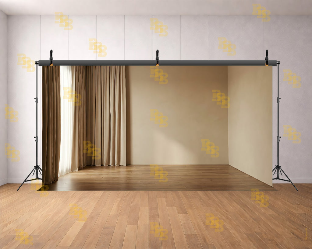 MINIMAL BEIGE CURTAIN ROOM INTERIOR BACKDROP FOR PORTRAIT & PRODUCT PHOTOGRAPHY
