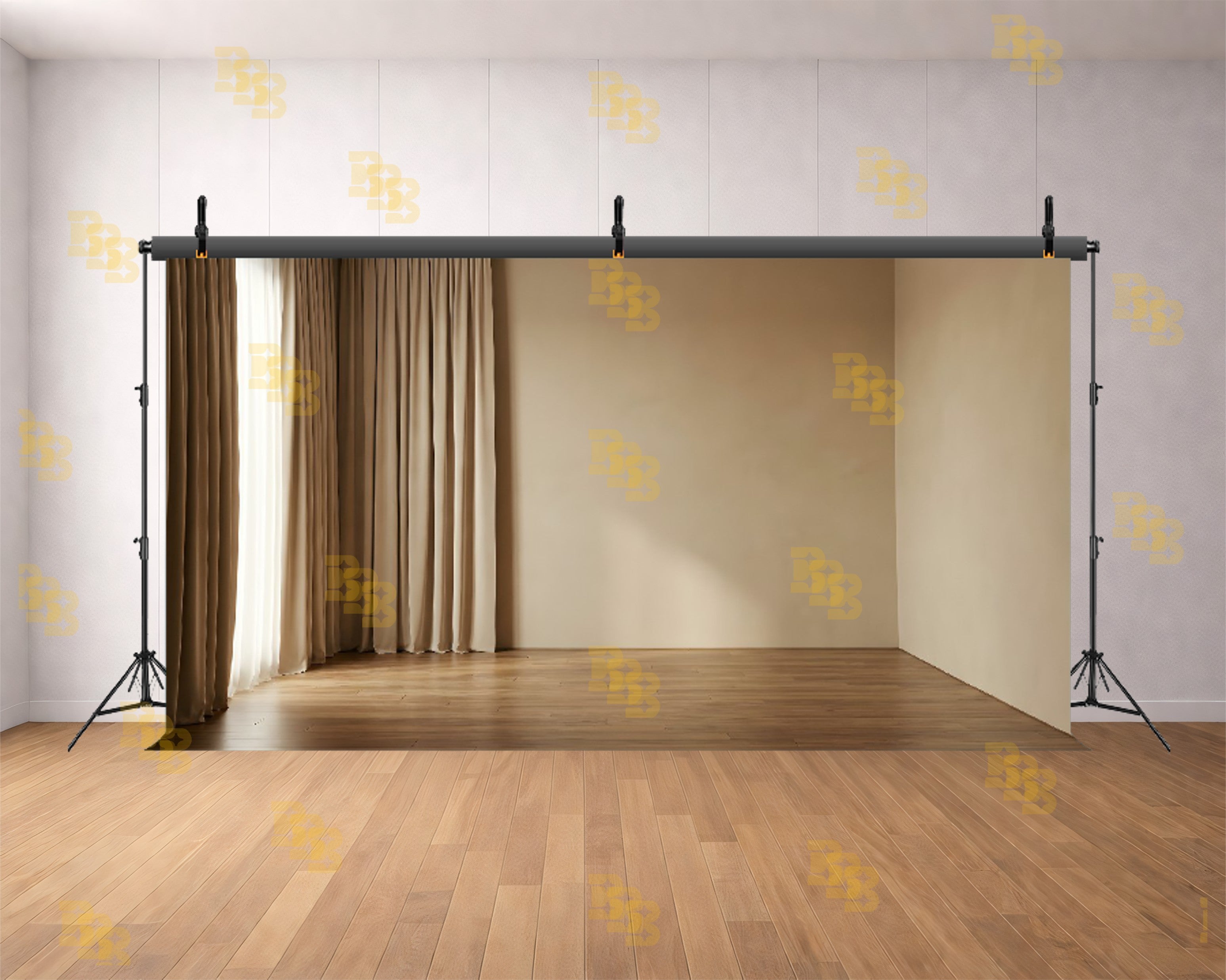 MINIMAL BEIGE CURTAIN ROOM INTERIOR BACKDROP FOR PORTRAIT & PRODUCT PHOTOGRAPHY