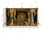 ROYAL TEMPLE DOOR WITH PEACOCK & SACRED COW BACKDROP FOR TRADITIONAL PHOTOGRAPHY