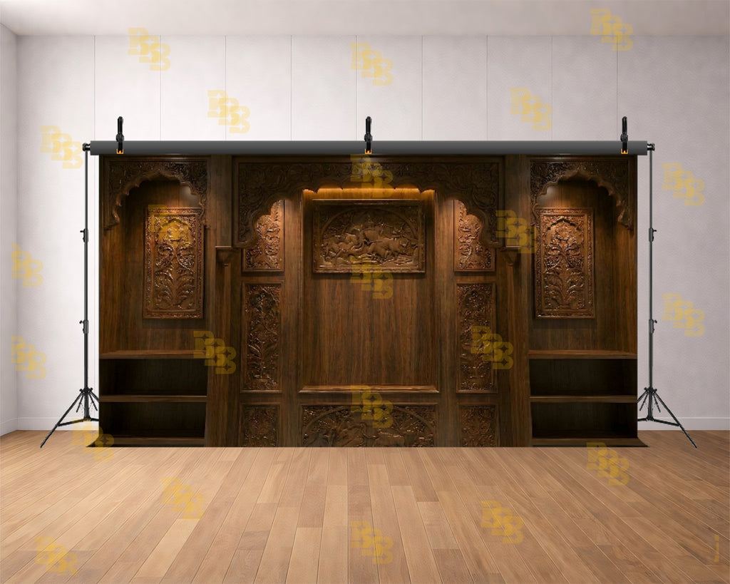 ROYAL CARVED WOODEN WALL INTERIOR BACKDROP FOR GROOM & TRADITIONAL PHOTOGRAPHY