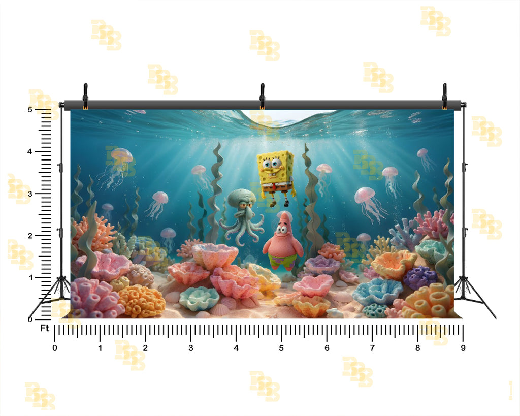 CARTOON UNDERWATER SEA WORLD BACKDROP FOR KIDS & BIRTHDAY PHOTOGRAPHY