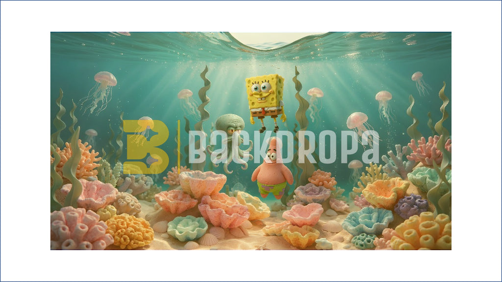 CARTOON UNDERWATER SEA WORLD BACKDROP FOR KIDS & BIRTHDAY PHOTOGRAPHY