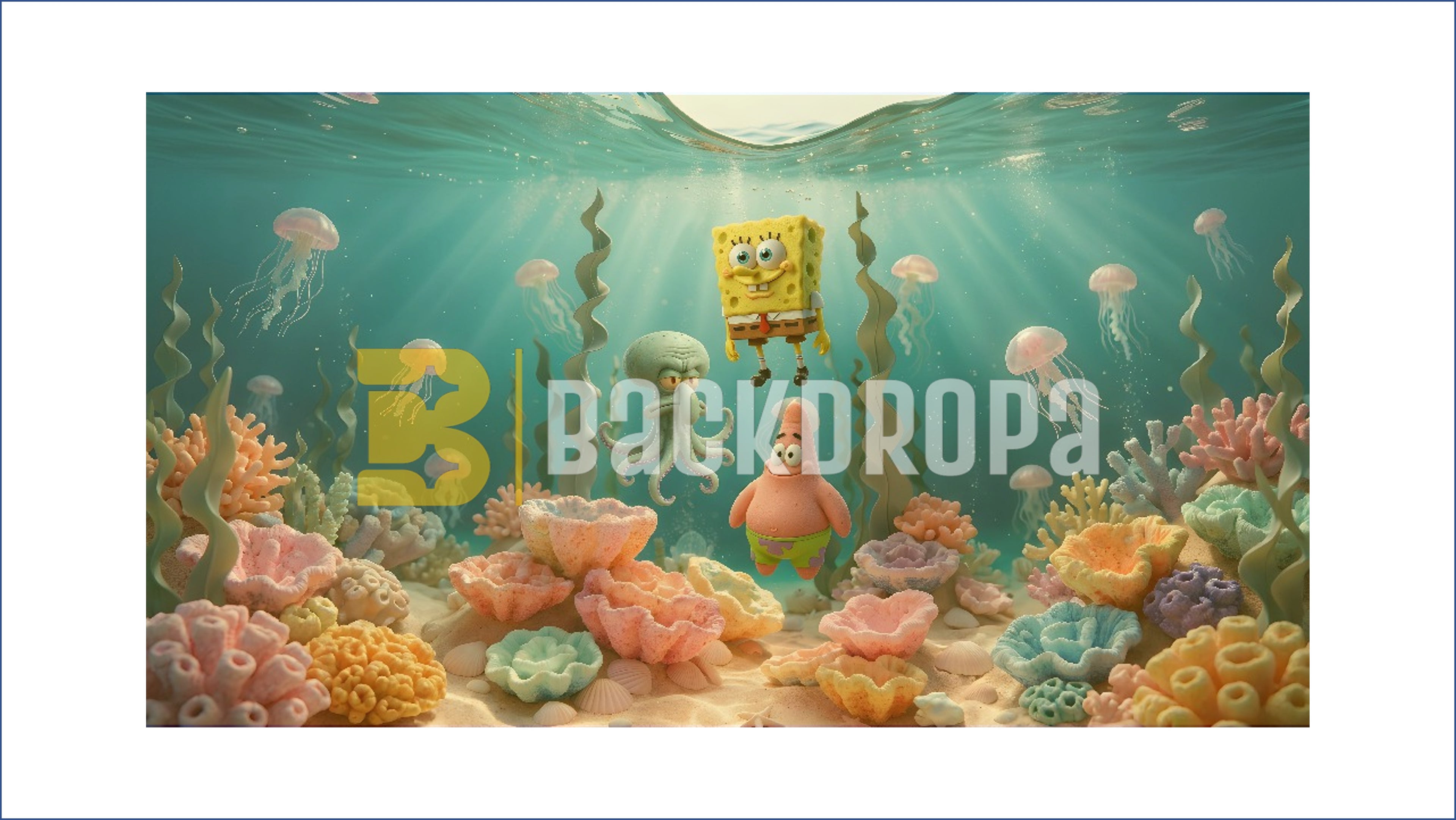 CARTOON UNDERWATER SEA WORLD BACKDROP FOR KIDS & BIRTHDAY PHOTOGRAPHY