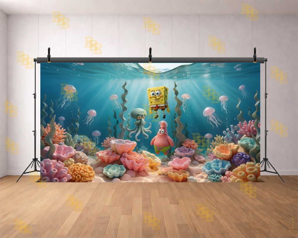 CARTOON UNDERWATER SEA WORLD BACKDROP FOR KIDS & BIRTHDAY PHOTOGRAPHY