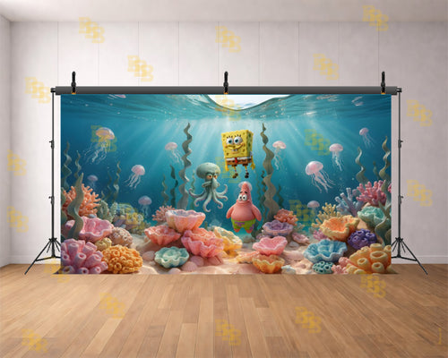 CARTOON UNDERWATER SEA WORLD BACKDROP FOR KIDS & BIRTHDAY PHOTOGRAPHY