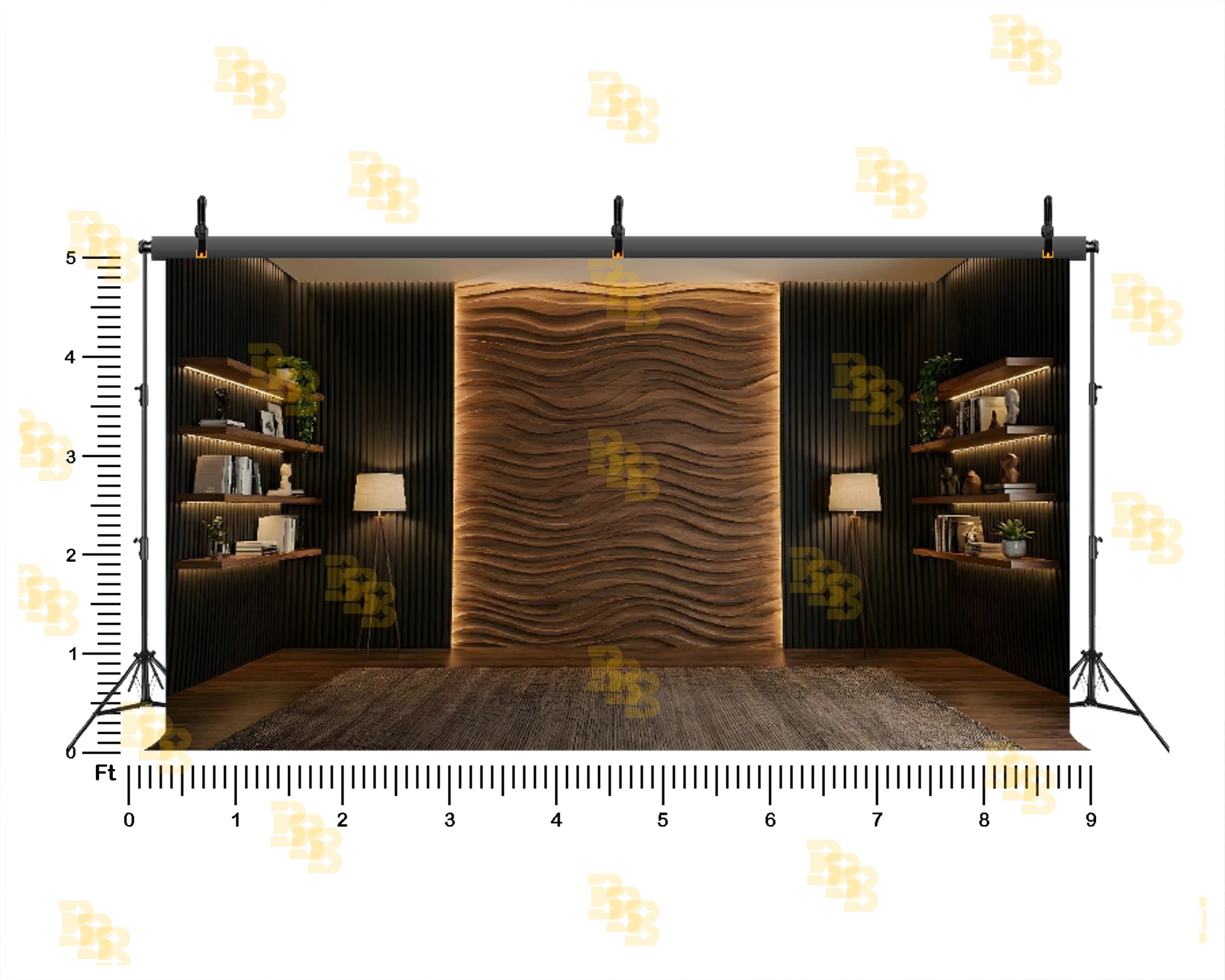 MODERN WAVE WOODEN WALL INTERIOR BACKDROP FOR PODCAST & LUXURY PHOTOGRAPHY