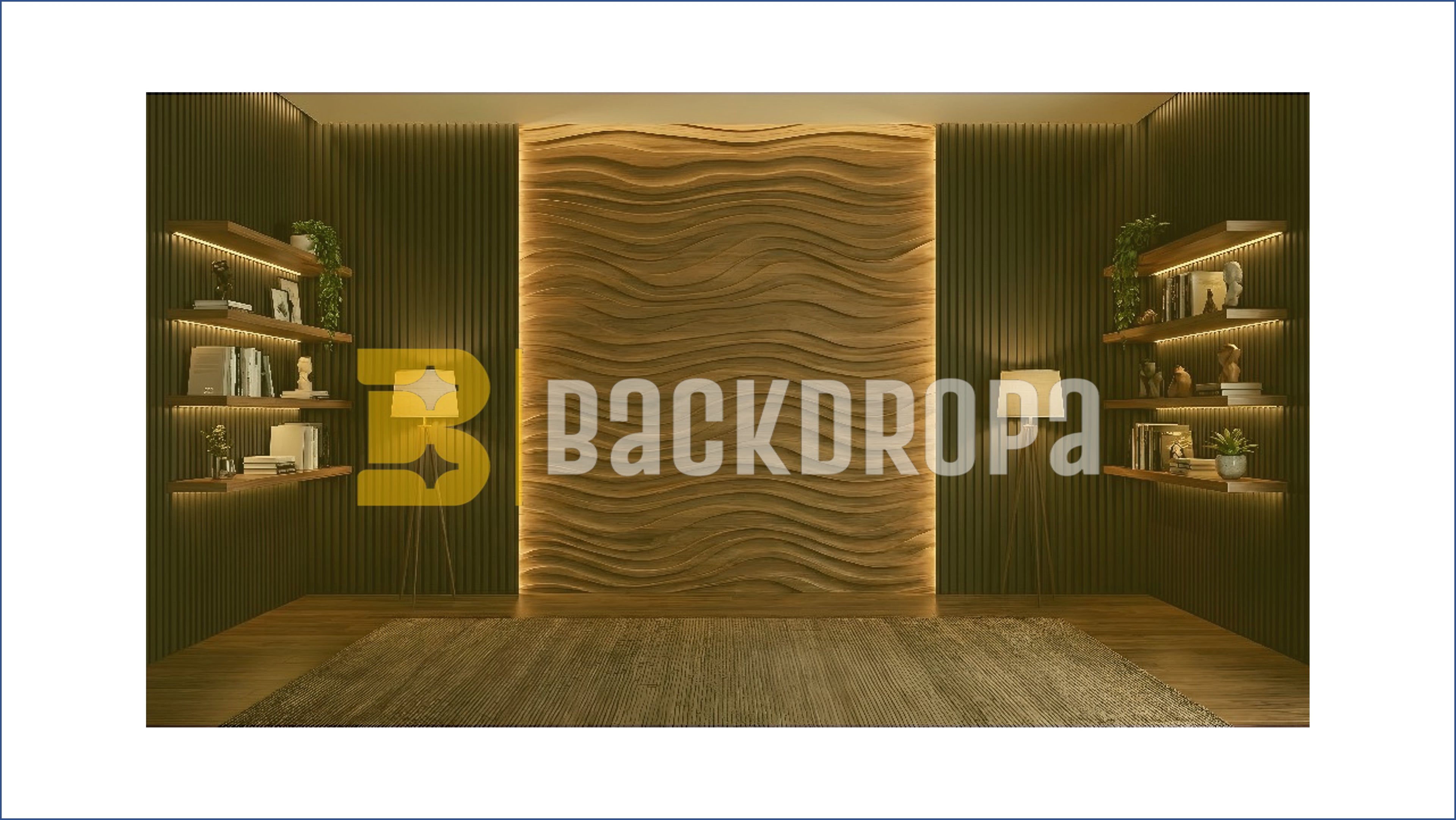 MODERN WAVE WOODEN WALL INTERIOR BACKDROP FOR PODCAST & LUXURY PHOTOGRAPHY