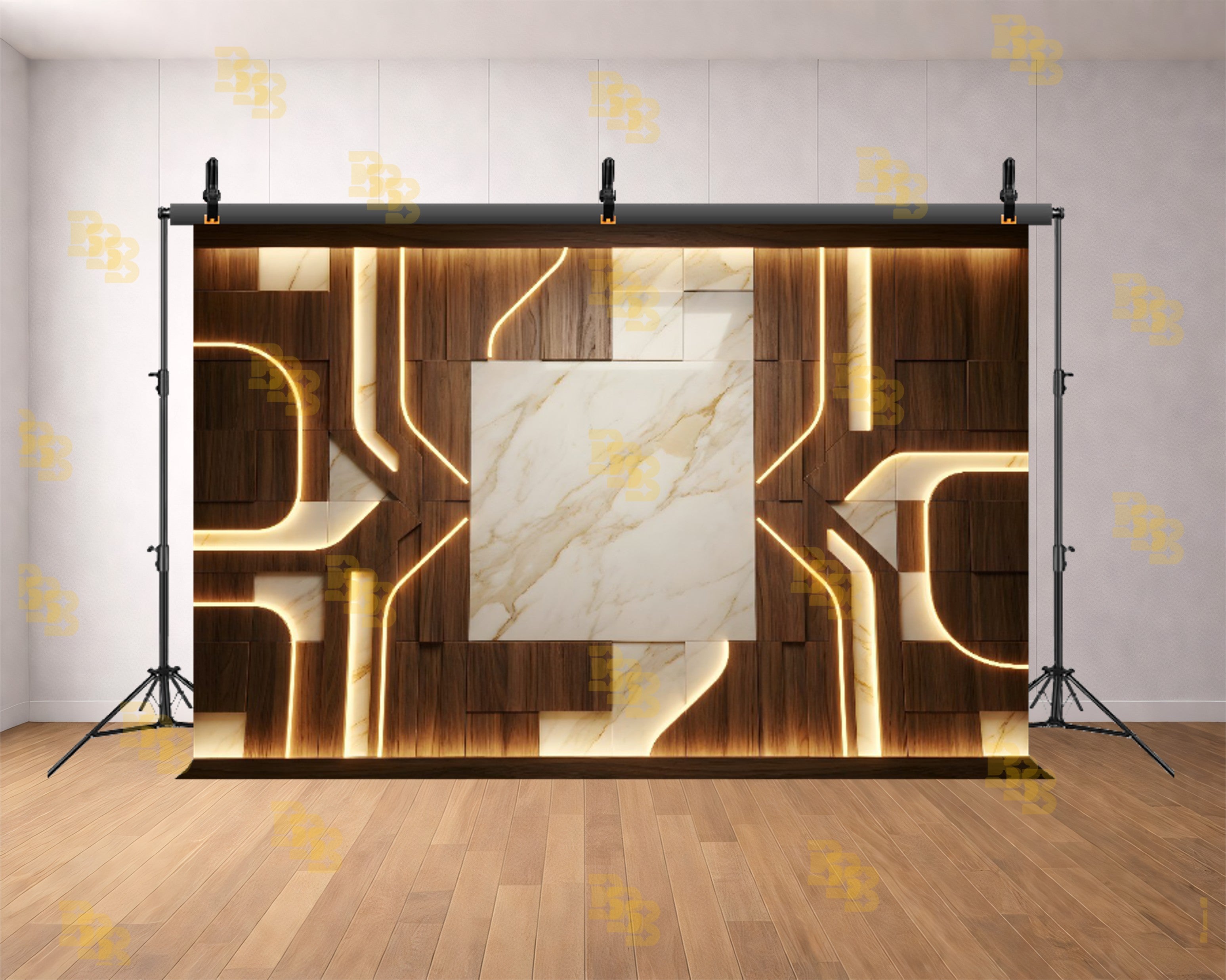 MODERN WOOD & MARBLE GEOMETRIC LIGHTING BACKDROP FOR LUXURY PHOTOGRAPHY