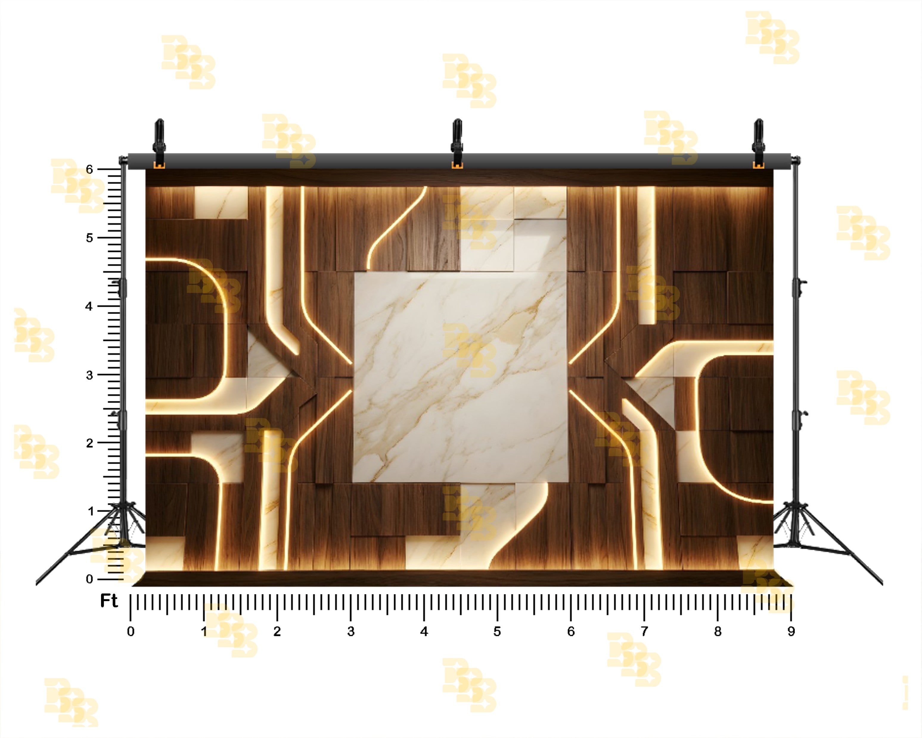 MODERN WOOD & MARBLE GEOMETRIC LIGHTING BACKDROP FOR LUXURY PHOTOGRAPHY