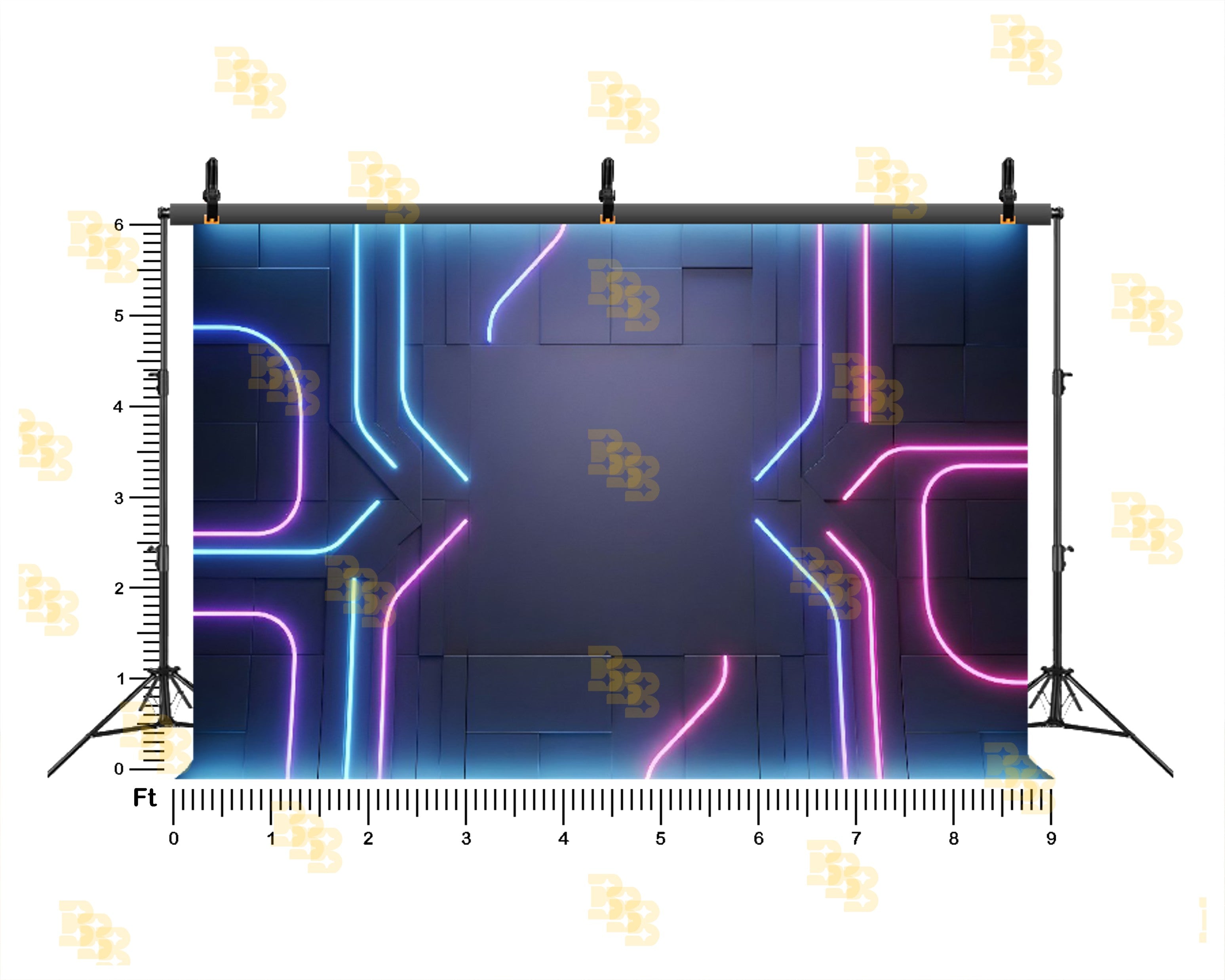 FUTURISTIC NEON GLOW GEOMETRIC WALL BACKDROP FOR GAMING & MODERN PHOTOGRAPHY