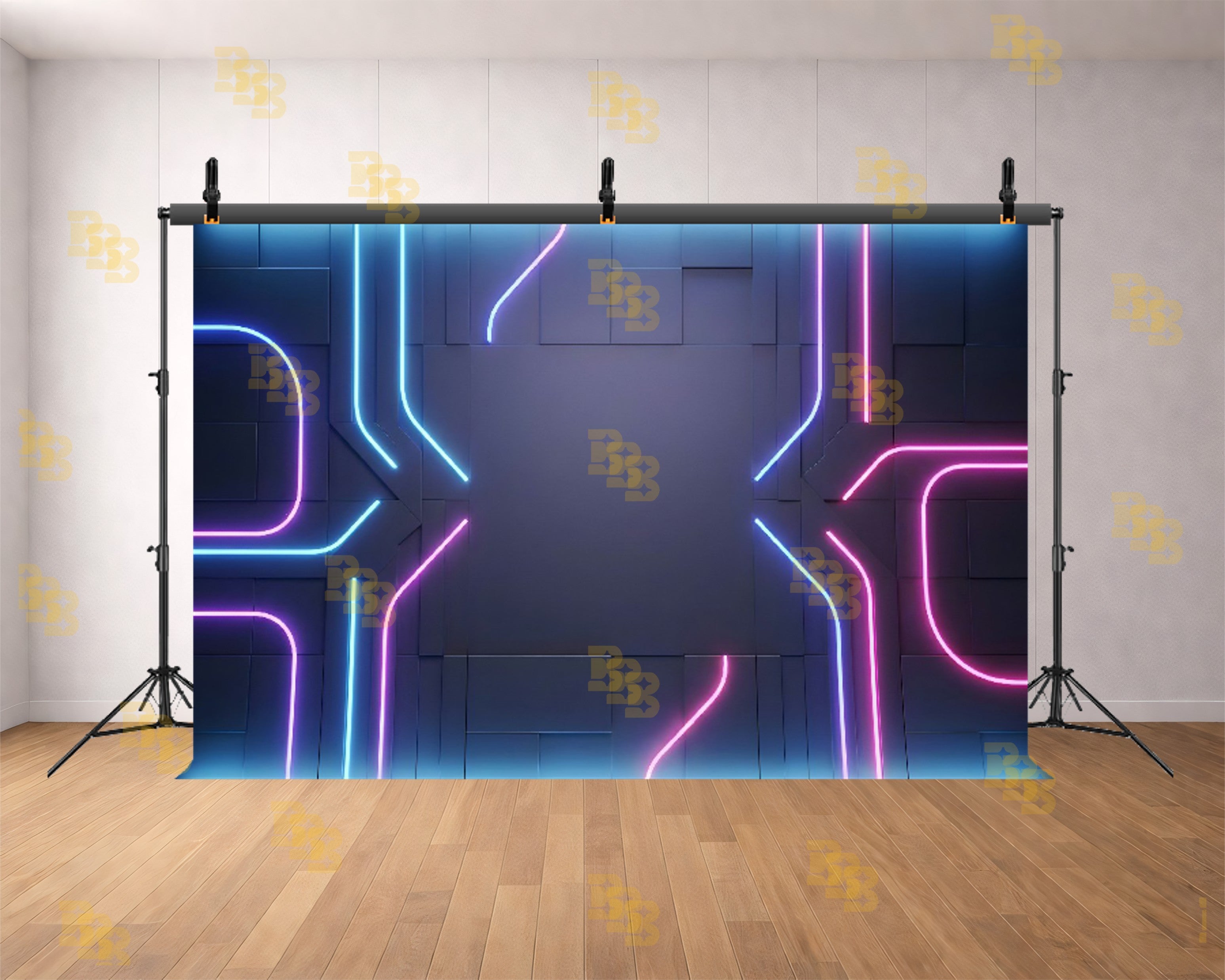 FUTURISTIC NEON GLOW GEOMETRIC WALL BACKDROP FOR GAMING & MODERN PHOTOGRAPHY