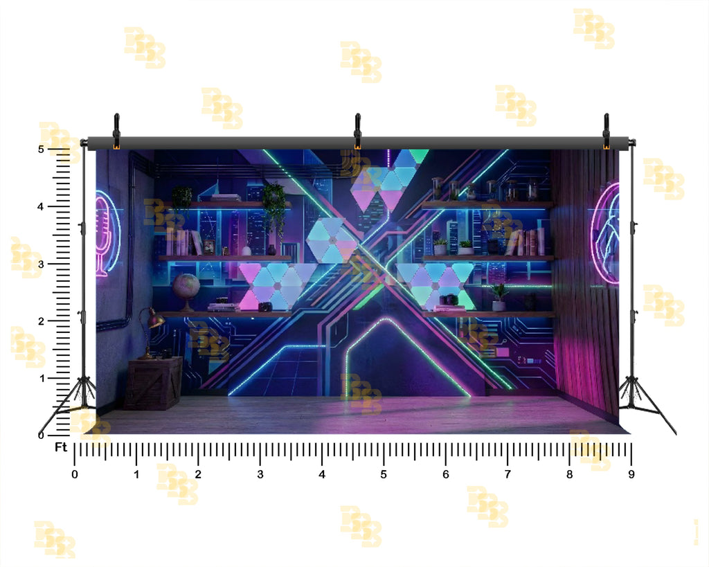 FUTURISTIC CYBERPUNK CREATOR ROOM BACKDROP FOR GAMING & STREAMING PHOTOGRAPHY