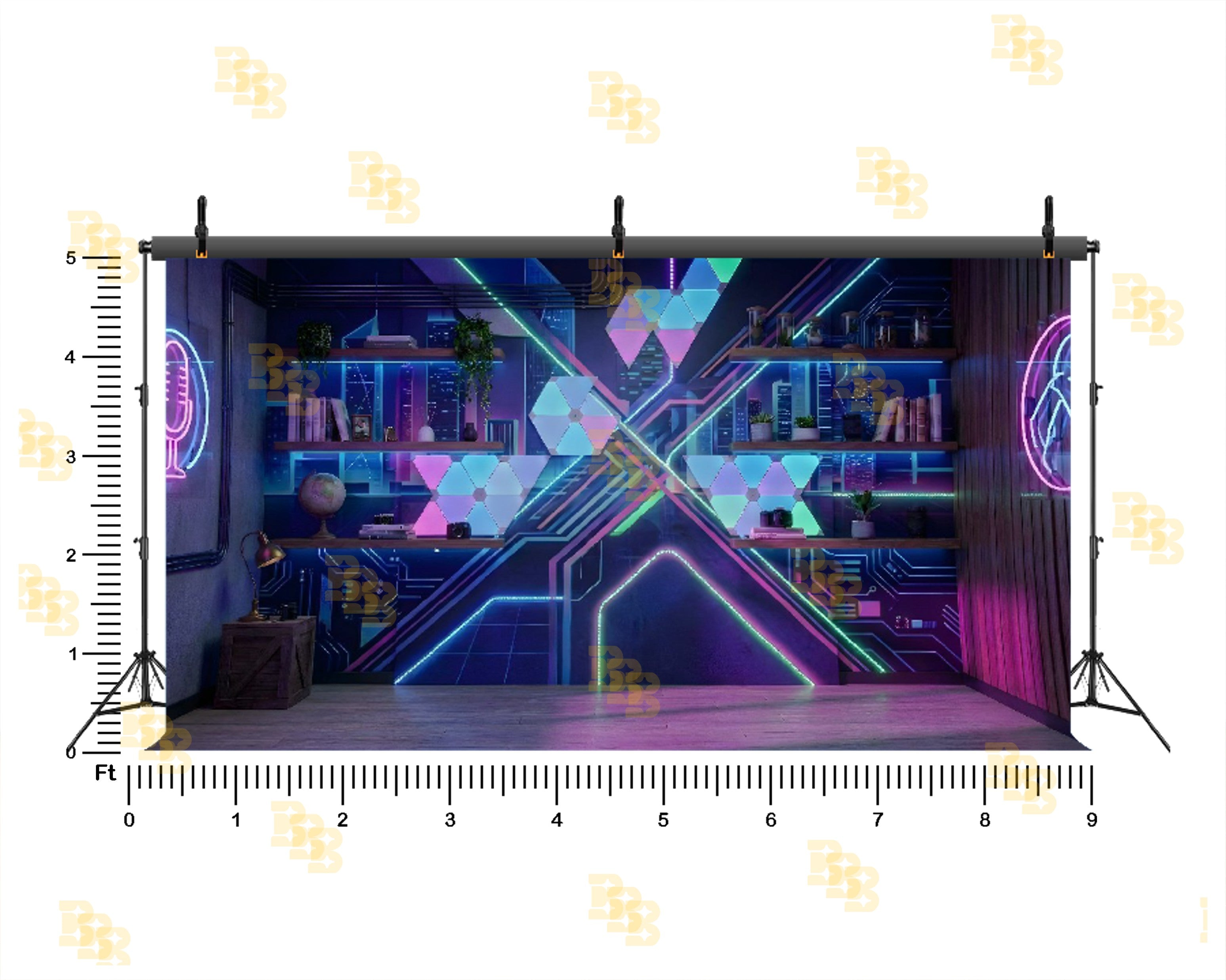 FUTURISTIC CYBERPUNK CREATOR ROOM BACKDROP FOR GAMING & STREAMING PHOTOGRAPHY