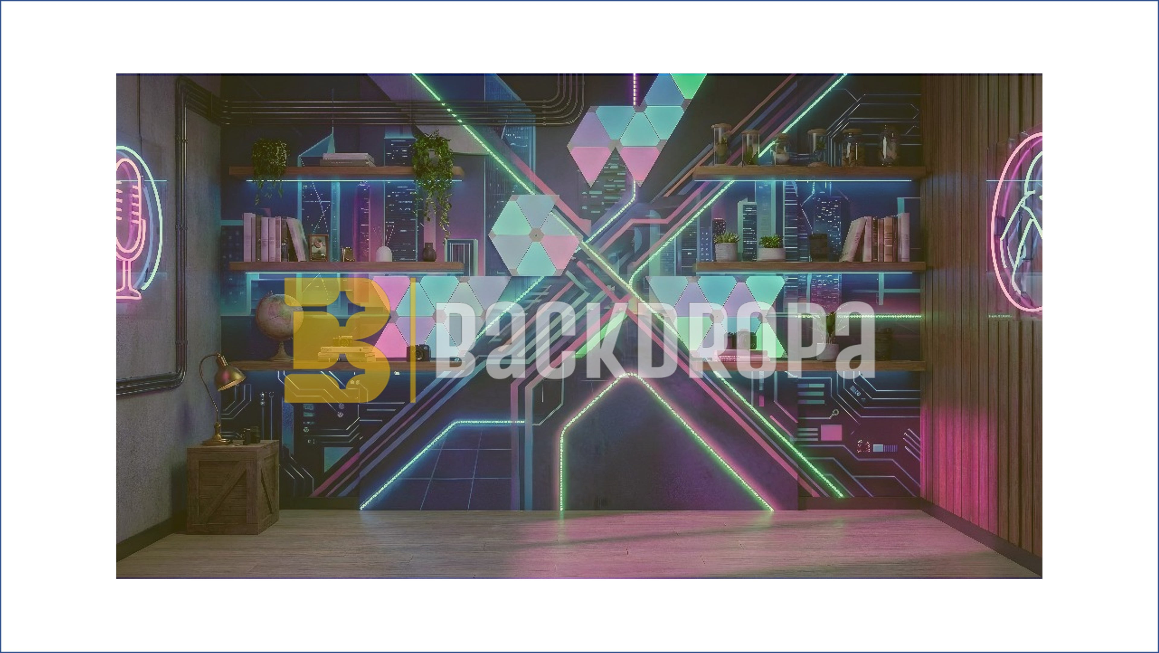FUTURISTIC CYBERPUNK CREATOR ROOM BACKDROP FOR GAMING & STREAMING PHOTOGRAPHY