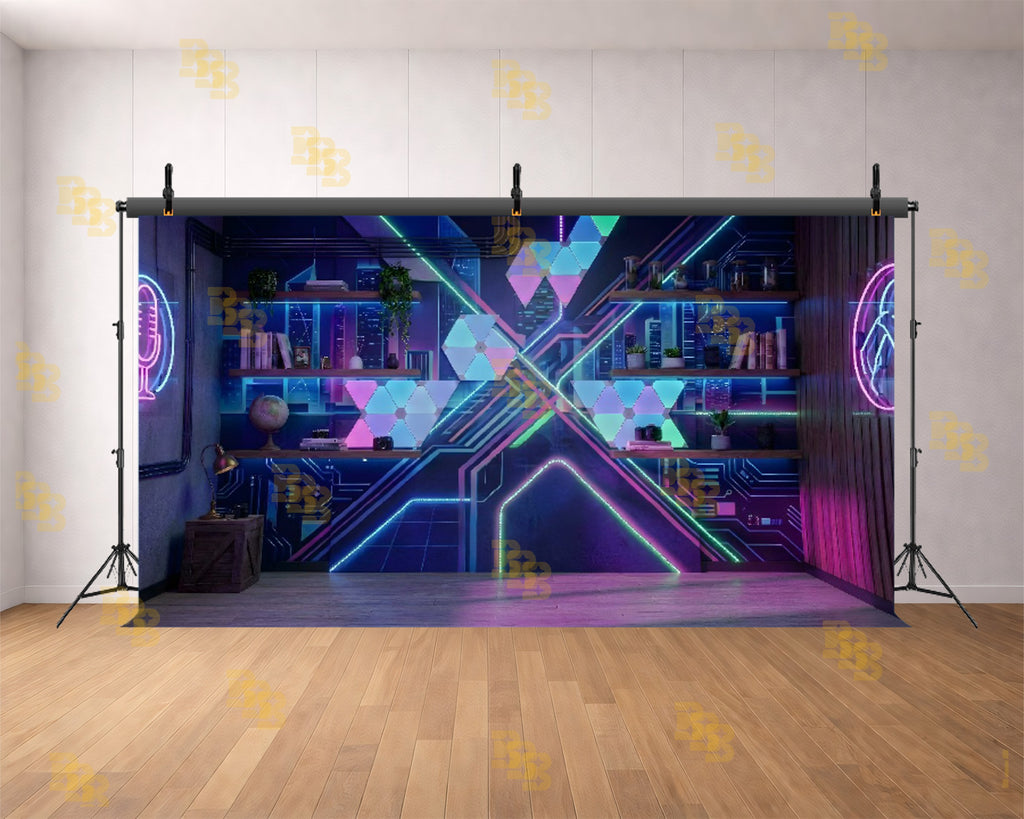 FUTURISTIC CYBERPUNK CREATOR ROOM BACKDROP FOR GAMING & STREAMING PHOTOGRAPHY