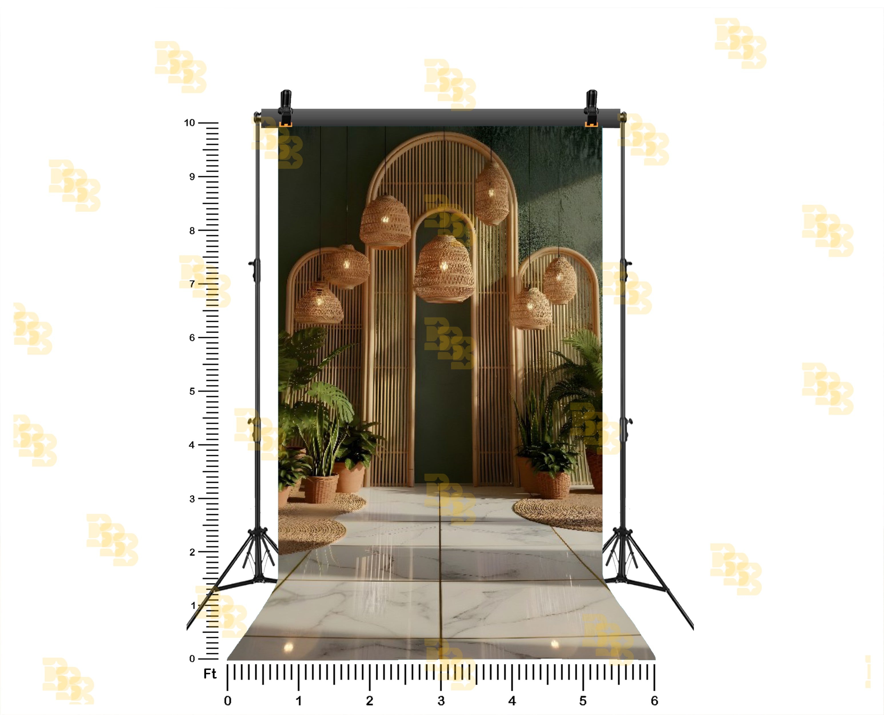 BOHO TROPICAL ARCH WITH RATTAN LIGHTS BACKDROP FOR LIFESTYLE & PORTRAIT PHOTOGRAPHY