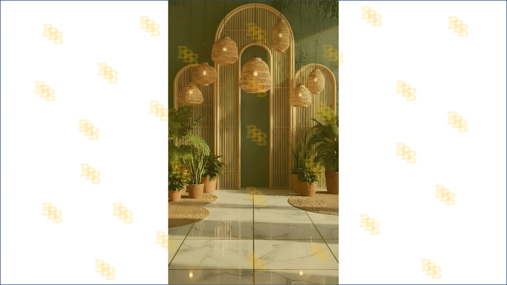 BOHO TROPICAL ARCH WITH RATTAN LIGHTS BACKDROP FOR LIFESTYLE & PORTRAIT PHOTOGRAPHY